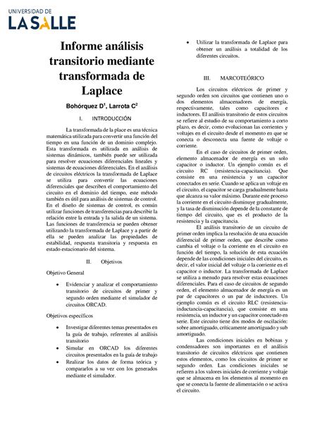 Informe Circuitos Iii Informe An Lisis Transitorio Mediante