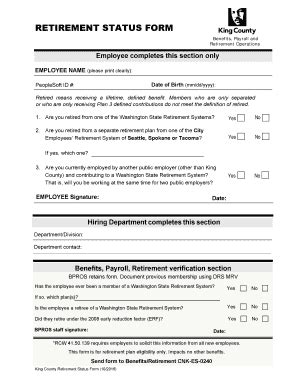 Fillable Online Retirement Status Form Kingcounty Gov Fax Email Print