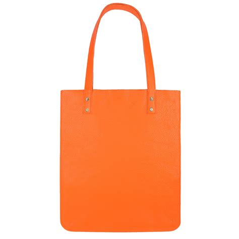 Sac cabas plat cuir grainé orange made in France JULES JENN