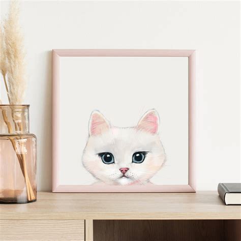 Minimal Cat Art, Modern White Cat Wall Art, White Cat Printable ...