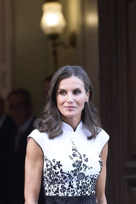 Queen Letizia Of Spain Wore White Felipe Varela Dress With Black