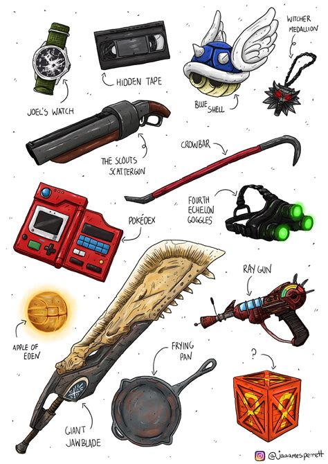 More video game weapons/items drawn by me : r/gaming