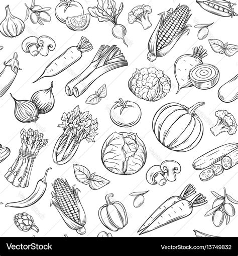 Hand Drawn Vegetables Seamless Pattern Royalty Free Vector