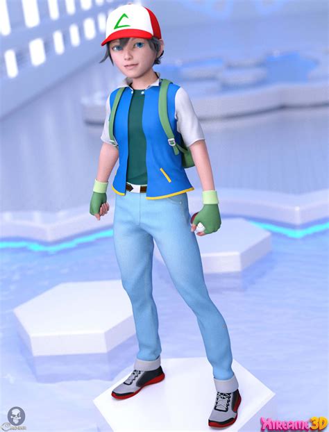 Ash Ketchum Outfit For G8M by Muwawya 3D Render by crender