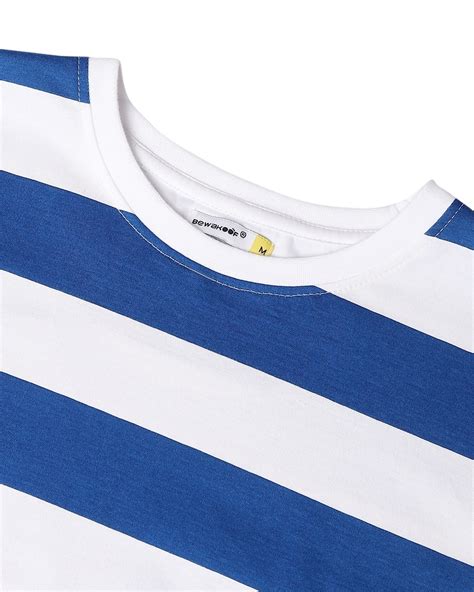 Buy Men S White And Blue Stripe T Shirt Online At Bewakoof