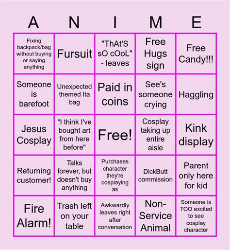 Anime Convention Bingo Card