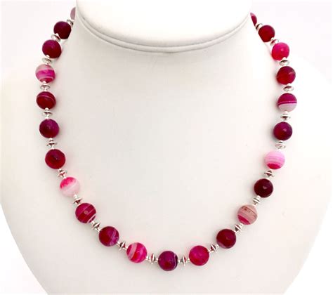 Bright Pink Agate Necklace Pink Necklace Dark Pink Gemstone Necklace Pink Semi Precious