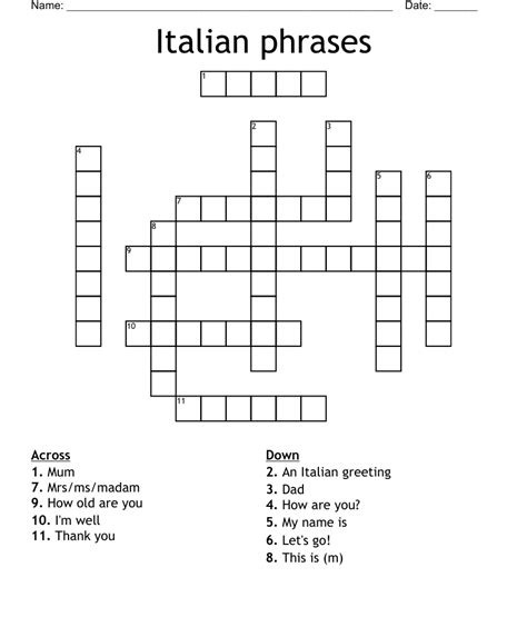 Italian Phrases Crossword Wordmint