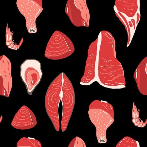 Premium Vector Meat Cuts Seamless Pattern Background Fresh Pork Chop