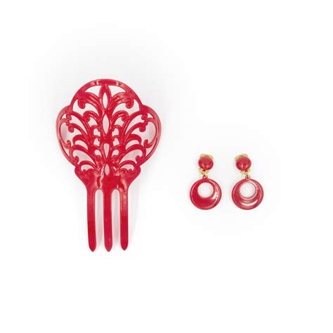 Ole Ole Flamenco Girl Comb Red With Clip Earrings Flamenco Dancer