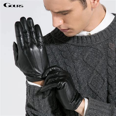 Gours Mens Genuine Goatskin Leather Gloves 2018 New Brand Winter