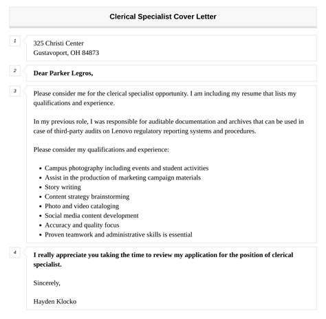 Clerical Specialist Cover Letter Velvet Jobs