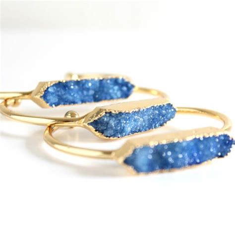 Blue Quartz Bracelet Blue Druzy Bracelet Raw Stone Etsy Raw Stone Bracelet Blue Quartz