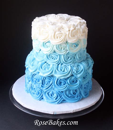 Blue Ombre Buttercream Roses Cake For Beach Wedding Cake Cupcake