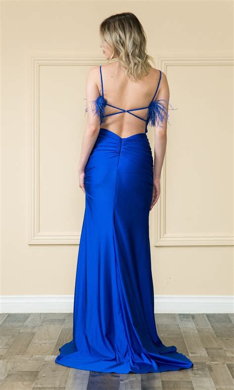 Open Back Long Prom Dress With Feathers Promgirl