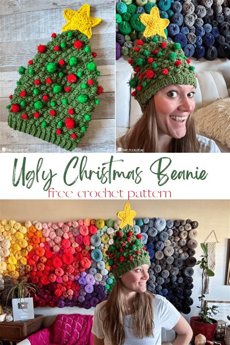 Ugly Christmas Beanie Free Crochet Pattern Heart Hook Home