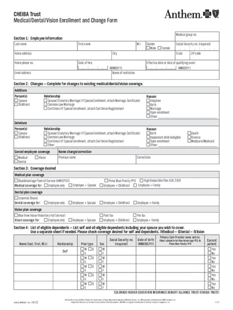 Fillable Online Employee Enrollment Change Form Section Fax Email