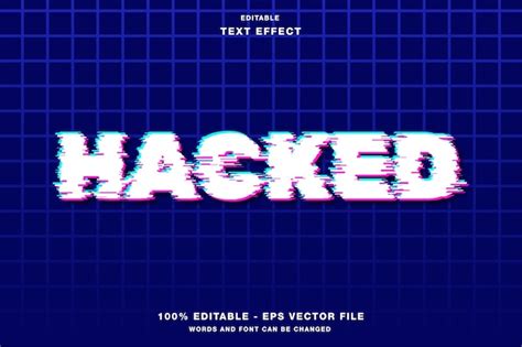 Efeito de texto editável de neon de falha hackeada Vetor Premium