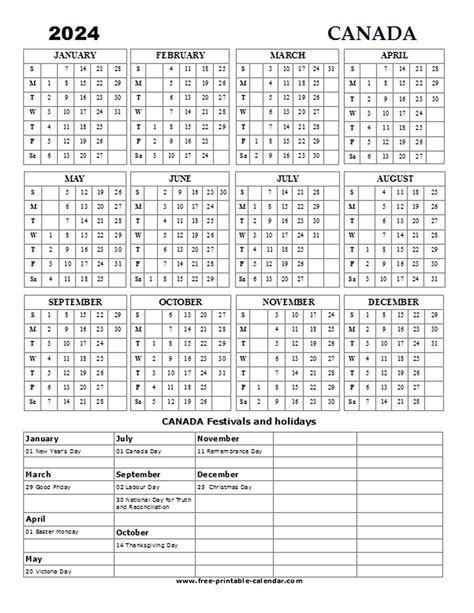 Printable Calendar 2024 Canada | Printable Calendar 2024