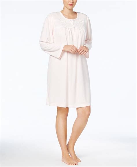 Miss Elaine Plus Size Embroidered Brushed Knit Nightgown And Reviews