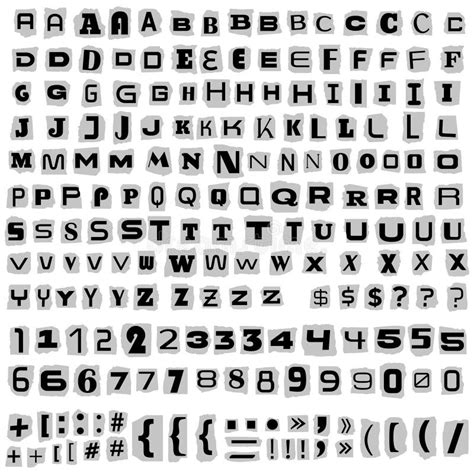 Paper Cut Out Ransom Blackmail Note Font Gray Color Stock Vector