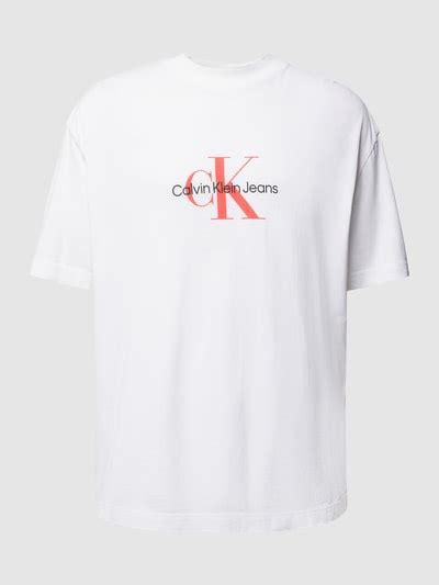 Calvin Klein Jeans T Shirt Mit Label Print Weiss Online Kaufen