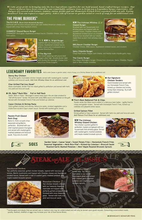 Menu - Bennigans