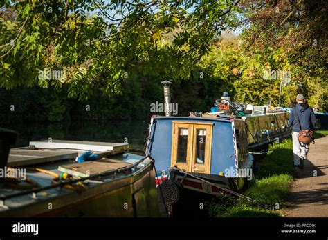 The Grand Union canal in Greenford with canal boats Stock Photo - Alamy