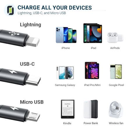 Olixar Basics In Usb A To Usb C Lightning Micro Usb Braided