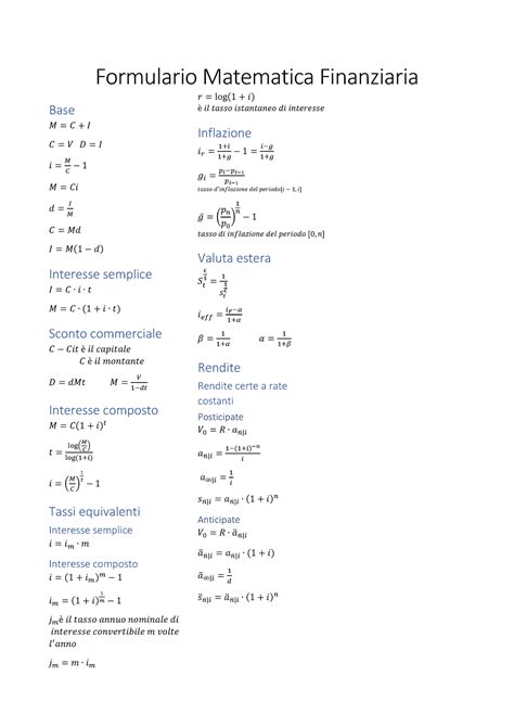 Formulario Matematica Finanziaria Warning Tt Undefined Function