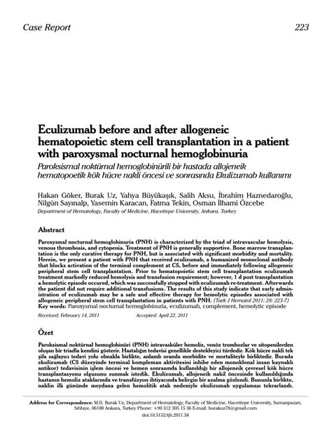 PDF Eculizumab Before And After Allogeneic Hematopoietic Stem Cell