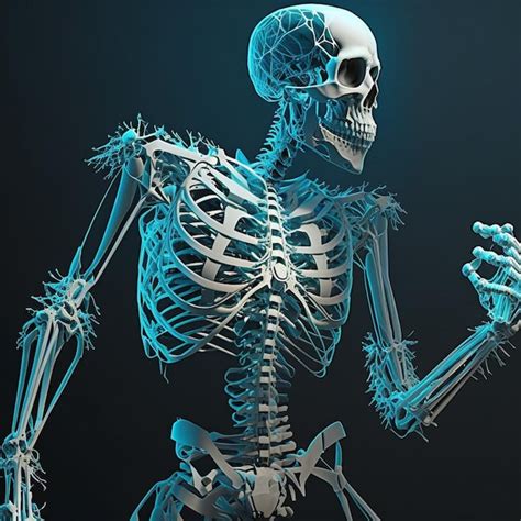 Premium Photo | A skeleton with spikes on its head and a blue background.