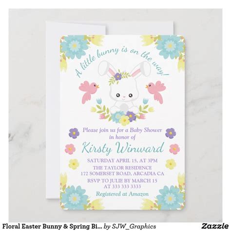 Floral Easter Bunny Spring Birds Baby Shower Invitation Zazzle