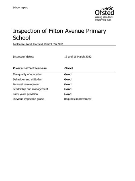 Filton Avenue Primary School Ofsted Report 2022 | PDF | Schools ...