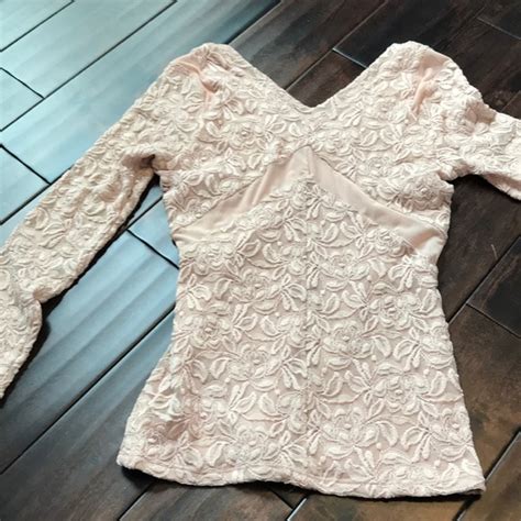 Bebe Tops Nude Lace V Neck Top With Mesh Cut Outs Poshmark