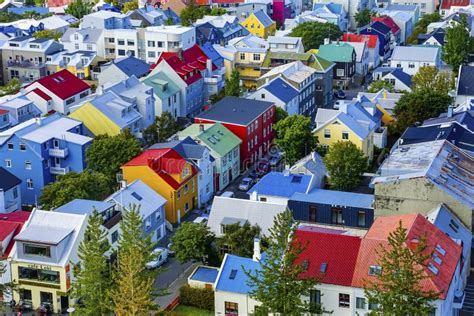 REYKJAVIK, ICELAND - AUGUST 11, 2019: Beautiful Coastline of Reykjavik in Summer from Thufa Hill ...