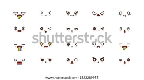 Kawaii Icons Faces Expressions Cute Smile Stock Vector Royalty Free