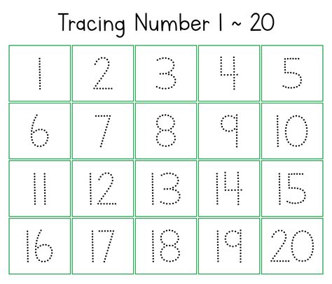 Free Numbers 1 Through 20 Tracing Worksheets