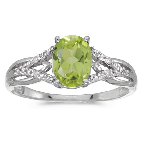 K White Gold Oval Peridot And Diamond Ring Walmart