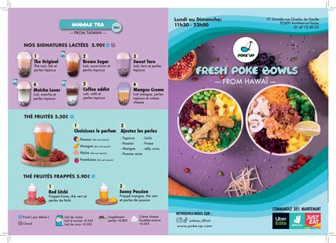 Menu 2024 Poke Up Poke Bowl Bubble tea Asnières in Asnières sur