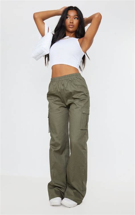 Khaki Wide Leg Cargo Trousers Trousers Tenue De Pantalons De