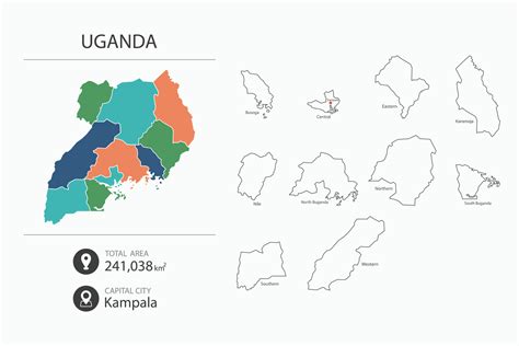 Map of Uganda with detailed country map. Map elements of cities, total ...