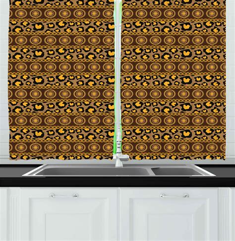 African Curtains 2 Panels Set Ethnic Traditional Artistic Ornament Striped Pattern Leopard Skin