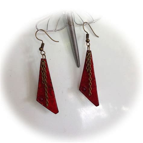 Boucles D Oreille Cuivre Maill Rouges Etsy