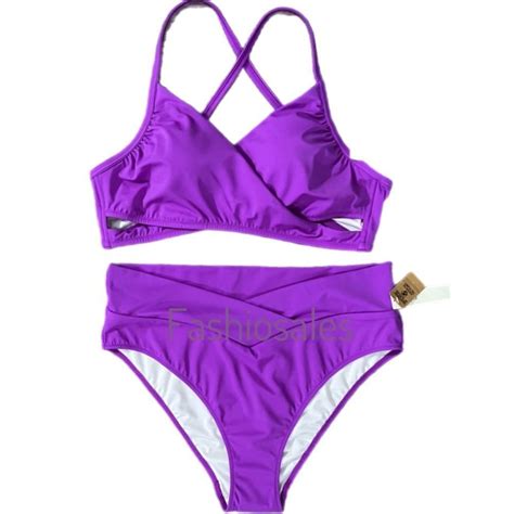 Front Cross Purple High Waisted Striped Bikini Set Artofit