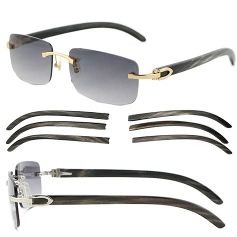 Original Genuine Natural Black Buffalo Horn Rimless Sunglasses Mens Limited Edition G294s For