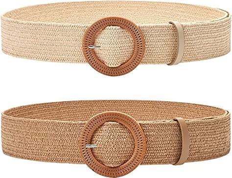 Straw Woven Elastic Stretch Waist Belts Pcs Elastic Straw Rattan Waist