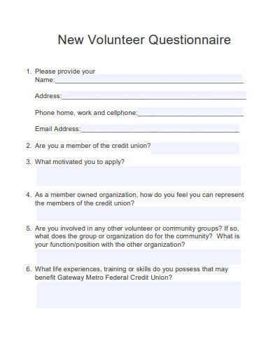 Free 33 Volunteer Questionnaire Samples In Pdf Ms Word