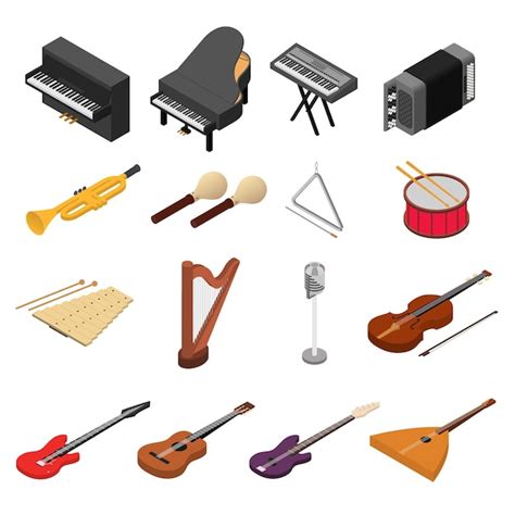 Premium Vector Music Instruments Color Icons Set Isometric View Rock