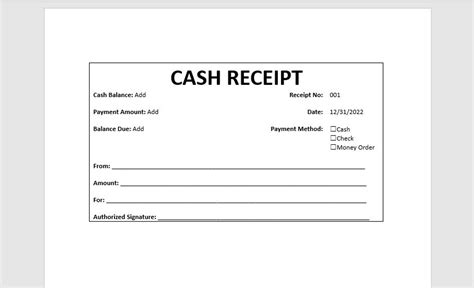 Cash Receipt Template Receipt Receipt Template Word Template Simple